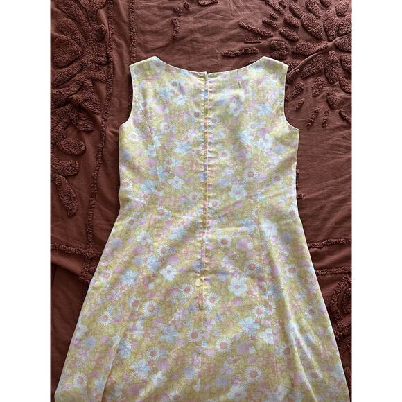 Vintage Handmade 60’s 70’s Size 8 Pink Yellow Floral Knee Length Dress - Picture 3 of 8